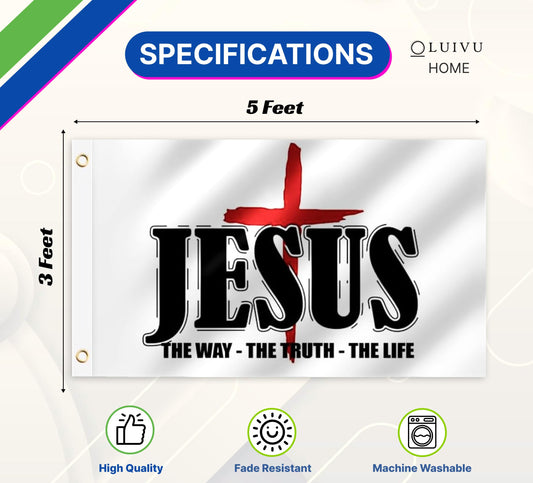 3x5 Ft Jesus The Way Truth Life Polyester Flags Without a Flagpole - American Single Sided Flags for Outside with 2 Grommets