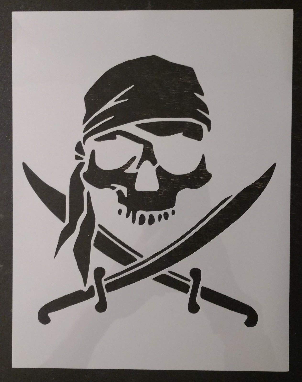 Reusable Sturdy Stencil Pirate Skull Patch Flag Bandana 8.5" x 11" Cut Stencil Sheet (not Paper) Arts and Crafts Material Scrapbooking