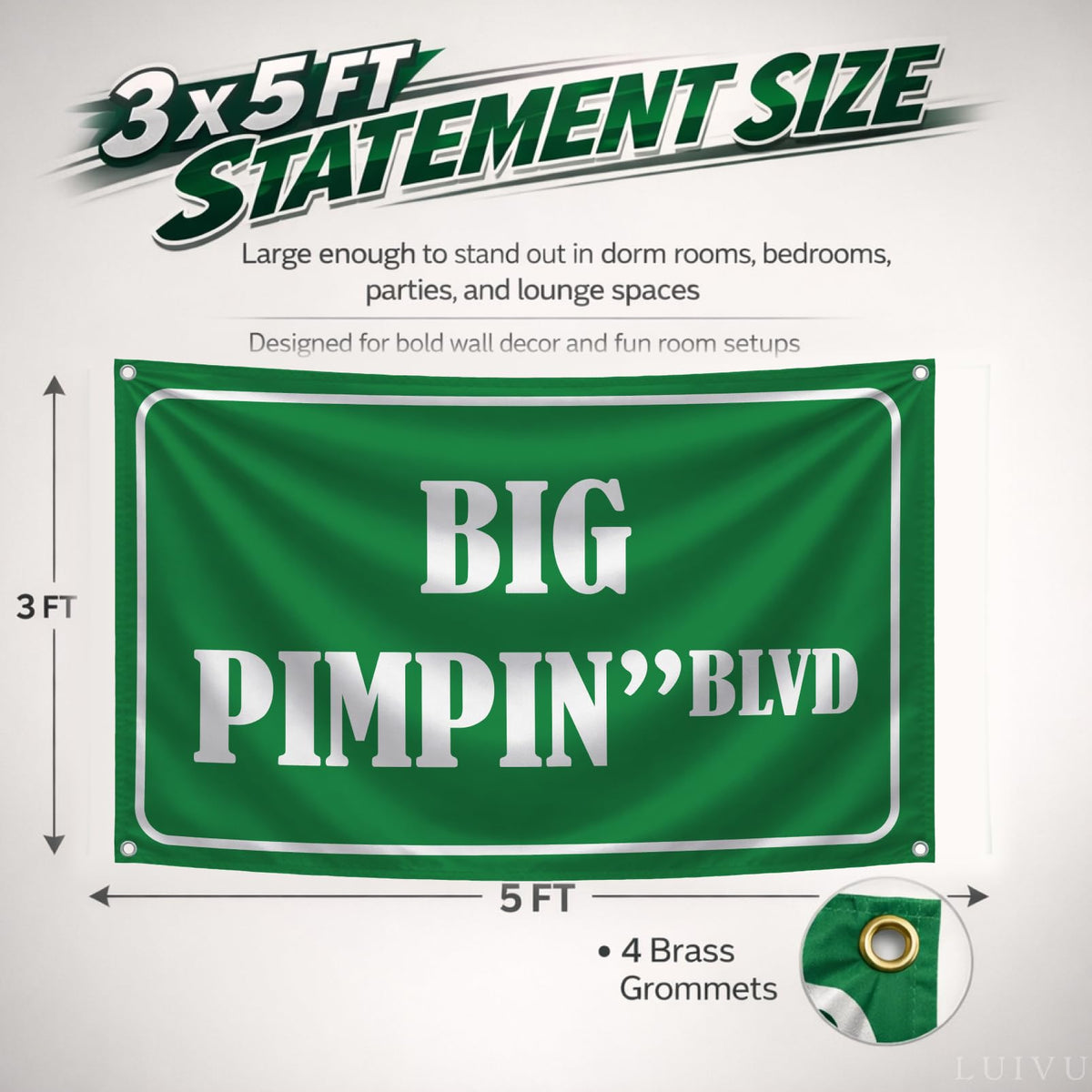 3x5 ft Big Pimpin' Blvd Funny Quote Flag – Dorm Wall Banner