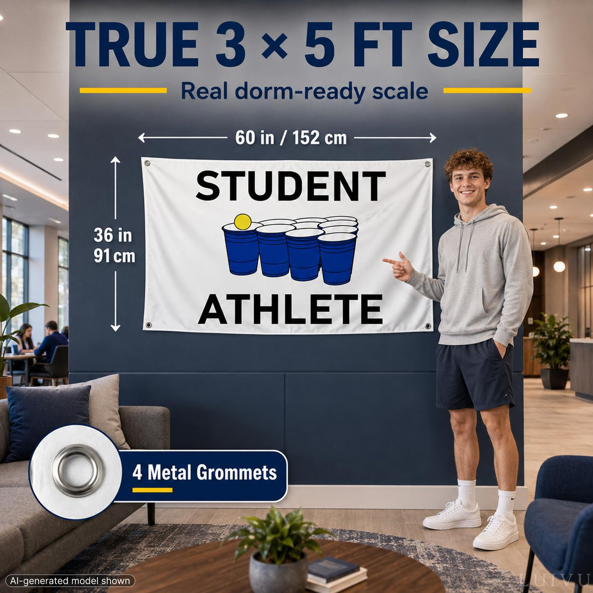 3x5 ft Student Athlete Flag – College Dorm & Frat Wall Banner