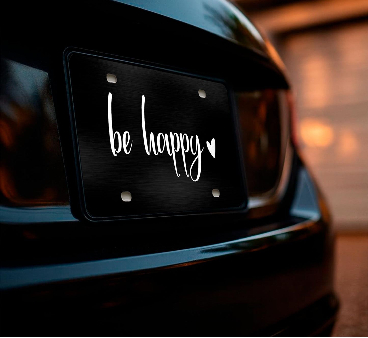 6x12.25 Inch Be Happy Decorative Car Front License Plate Frame with 4 Holes and Screws - Stainless Steel License Plate Frame for Men/Women
