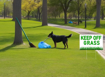 Set of 3 Please Keep Off Grass Signs with Metal Wire H-Stakes - 12x8 Inch Plastic Coroplast Security Please Stay Off My Grass - No Pet Pooping