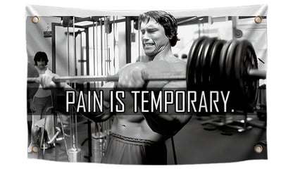 3x5 Ft Schwarzenegger Polyester Flag with 4 Grommets - Pain is Temporary Motivational Gym Single Sided Flags - Inspire Your Workout Banner