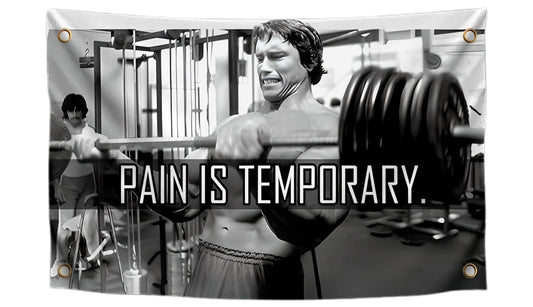 3x5 Ft Schwarzenegger Polyester Flag with 4 Grommets - Pain is Temporary Motivational Gym Single Sided Flags - Inspire Your Workout Banner