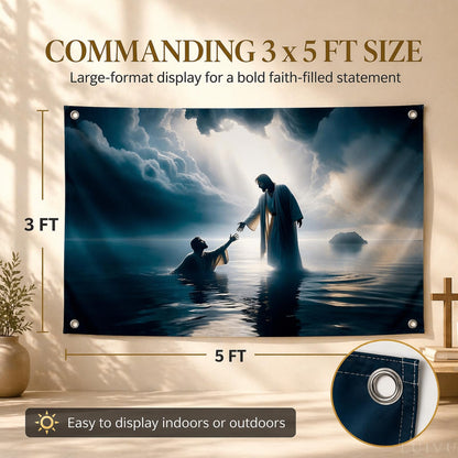 3x5 ft Jesus Walking on Water Flag – Christian Wall Banner