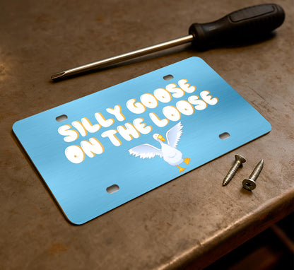 6x12.25 Inch Personalized Funny Silly Goose on The Loose License Plate Frame with 4 Holes and Screws - Decorative License Plate Frame Front
