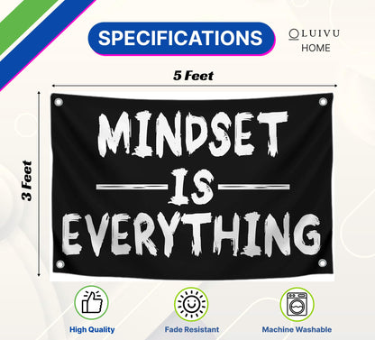 3x5 Feet Mindset is Everything Single Sided Flag with 4 Grommets - Motivational Fitness Inspirational Polyester Flag for Home or Gym