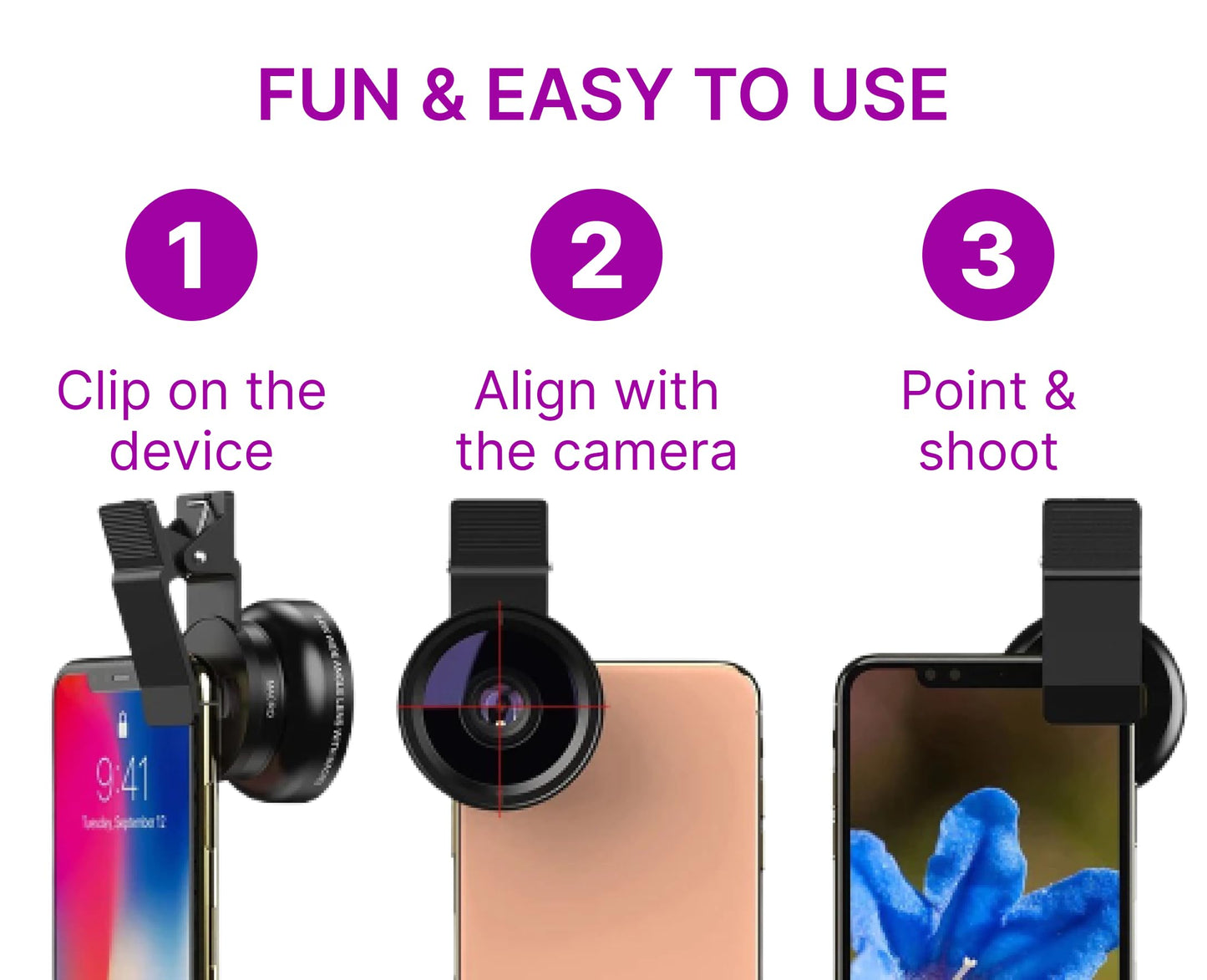 Black Phone Micro Angle Camera Lens - Micro Lens 0.45x for iPhone Samsung and Android - Phone Lens Attachment for Video or Photo Shooting