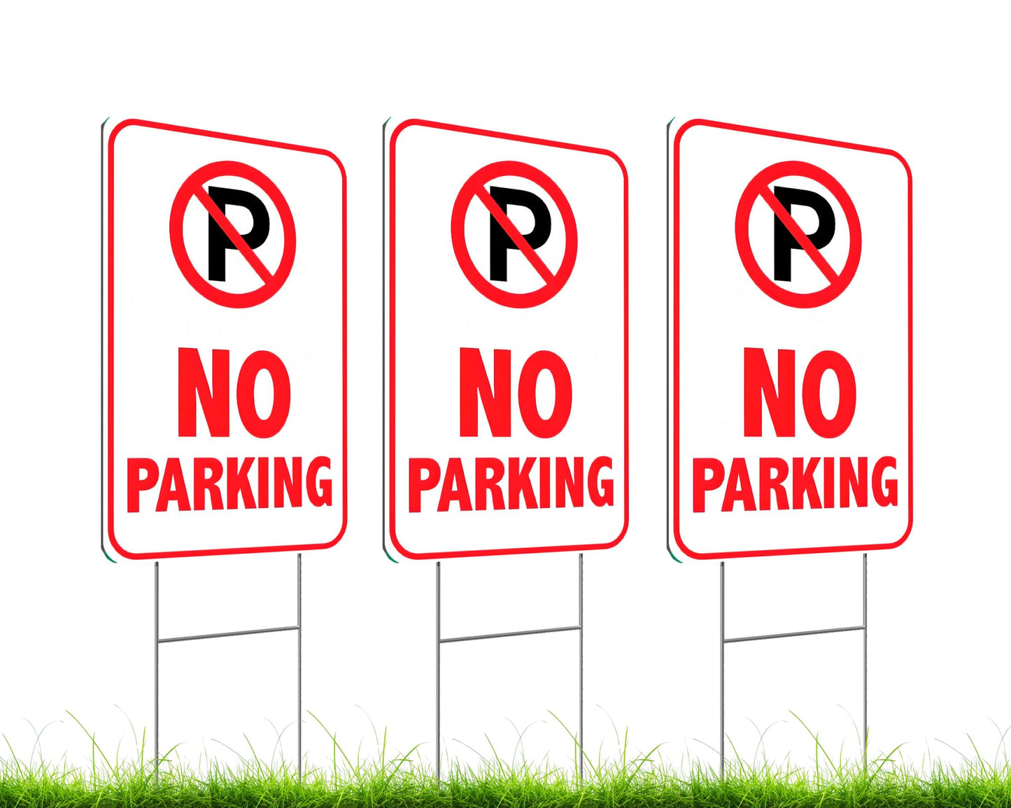 3 Pack 12x8 Inches No Parking Double Sided Sign with H-Stakes - No Parking Signs for Business or Yard