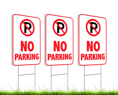 3 Pack 12x8 Inches No Parking Double Sided Sign with H-Stakes - No Parking Signs for Business or Yard