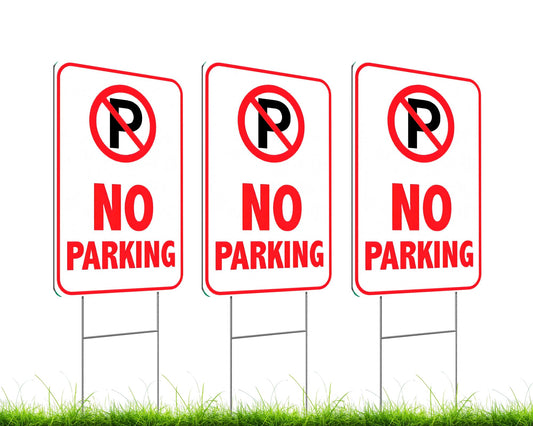 3 Pack 12x8 Inches No Parking Double Sided Sign with H-Stakes - No Parking Signs for Business or Yard