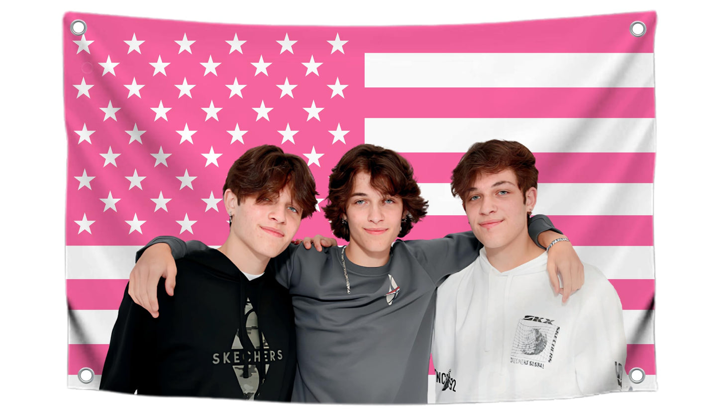 3x5 Feet Triplets American Single Sided Flag with 4 Brass Grommets - Funny Tapestry Pink Banners for Gifts - Bedroom College Dorm Concert Bar Musical