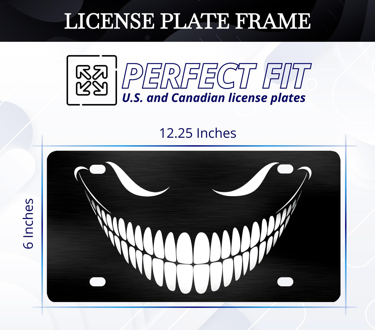 Personalized Front Black Cheshire Cat License Plate Frame - Car Frames Evil Cheshire Cat Smile with 4 Standard Slotted Mounting Holes