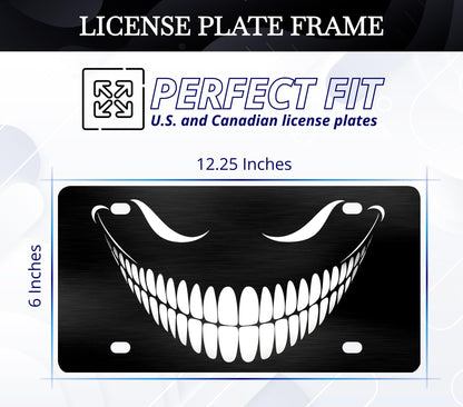 Personalized Front Black Cheshire Cat License Plate Frame - Car Frames Evil Cheshire Cat Smile with 4 Standard Slotted Mounting Holes