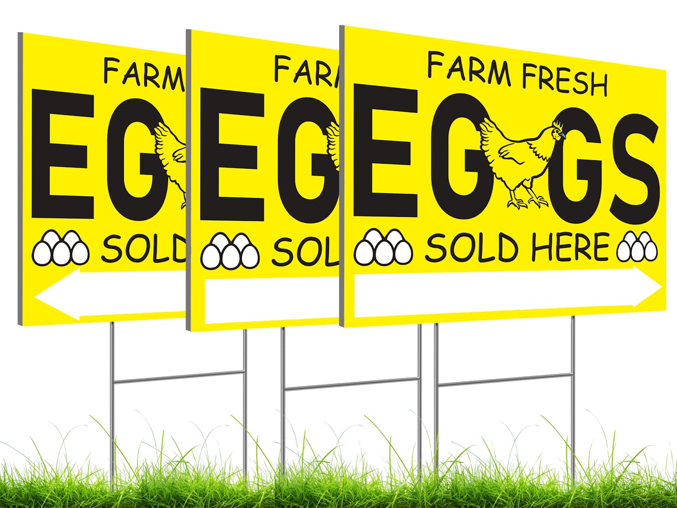 12x16 Inch 3X Double Sided Sign Farm Fresh Eggs Sold Here Yard Plastic Sign - Farm Fresh Eggs Sign With H-Stakes for Outdoor and Indoor