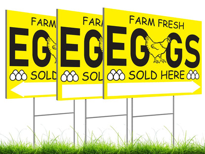 12x16 Inch 3X Double Sided Sign Farm Fresh Eggs Sold Here Yard Plastic Sign - Farm Fresh Eggs Sign With H-Stakes for Outdoor and Indoor