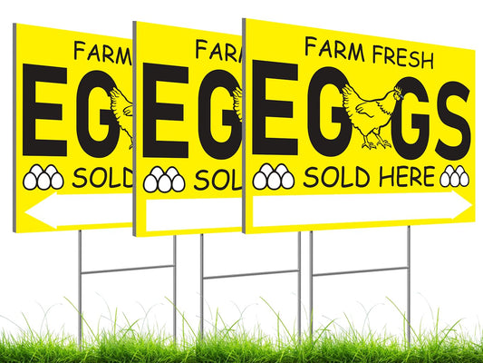 12x16 Inch 3X Double Sided Sign Farm Fresh Eggs Sold Here Yard Plastic Sign - Farm Fresh Eggs Sign With H-Stakes for Outdoor and Indoor