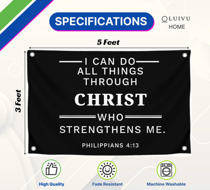 3x5 Ft Polyester Single Sided Flag I Can Do All Things Through Who Strengthens Me with 4 Grommets - Scripture Wall Banner - Inspirational Spiritual