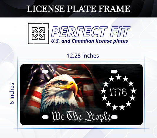 6x12.25 Inch American Vanity Aluminum Car License Plate Frame with 4 Holes and Screws for Front We The People