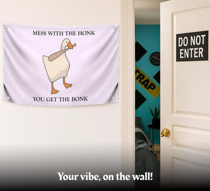 3x5 Feet Single Sided Flag with 4 Brass Grommets - Cartoon Meme Polyester Flag "Mess with the Honk" - Poster with Illustration Humorous