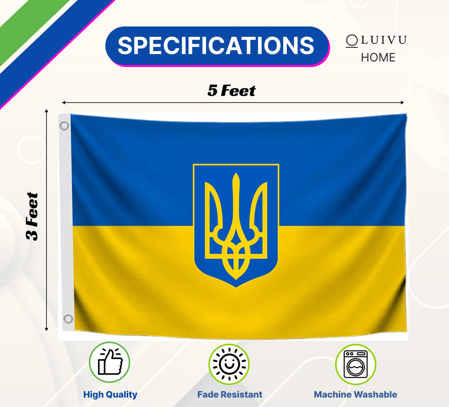 3x5 Feet Ukrainian Coat of Arms Single Sided Flag with Two Brass Grommets - Polyester Country Flag for Indoor or Outdoor. Ukraine Flags for House Yard