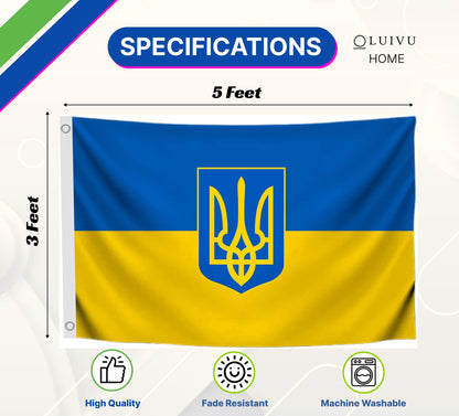 3x5 Feet Ukrainian Coat of Arms Single Sided Flag with Two Brass Grommets - Polyester Country Flag for Indoor or Outdoor. Ukraine Flags for House Yard