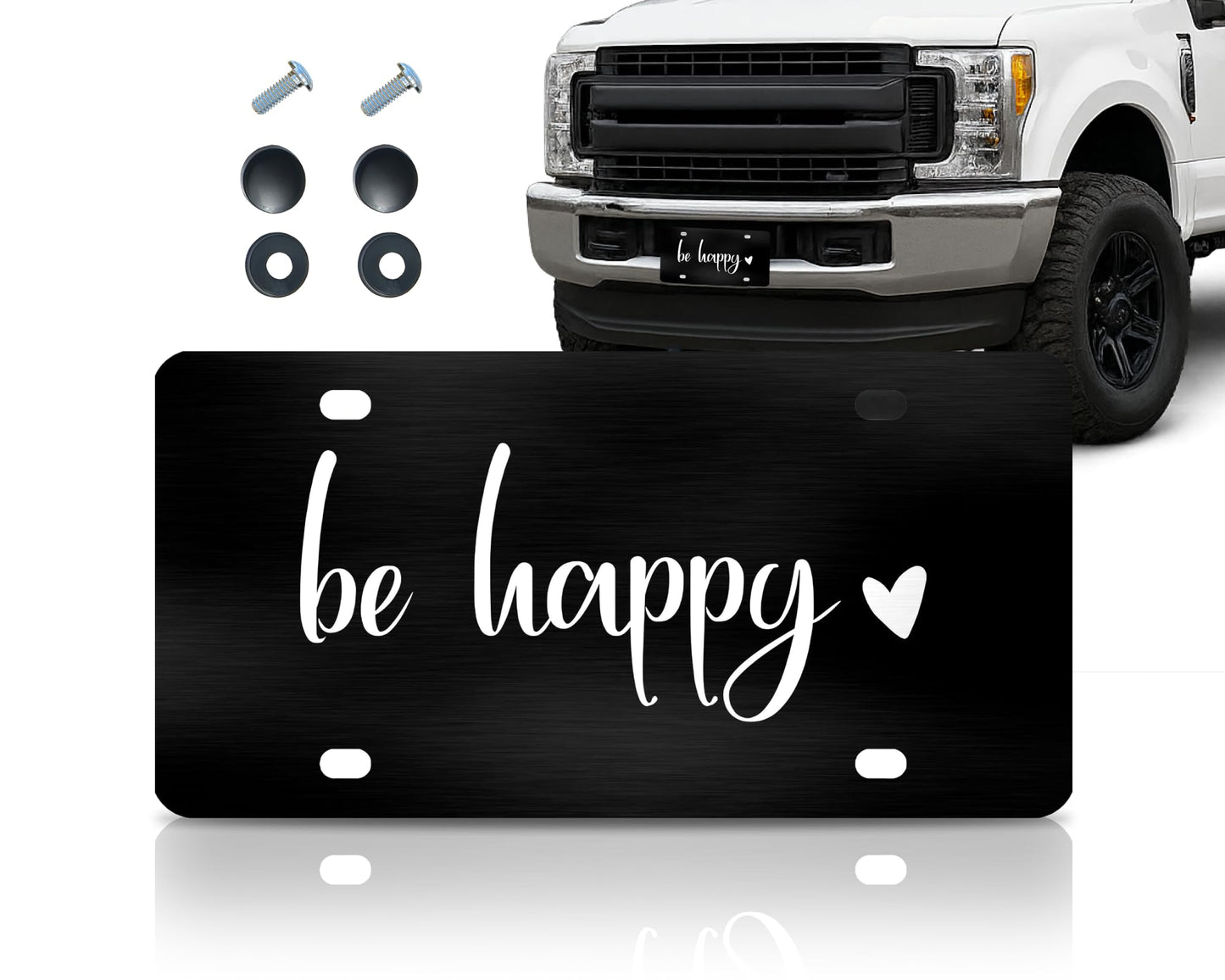 6x12.25 Inch Be Happy Decorative Car Front License Plate Frame with 4 Holes and Screws - Stainless Steel License Plate Frame for Men/Women