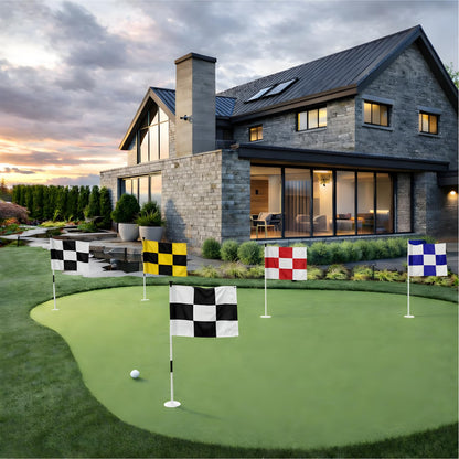 Set of 4 Double Sided 8x6 Inches Checkered Golf Polyester Flag - Mini Practice Putting Green Flags for Yard in 420D Nylon - Small Banner Checkered