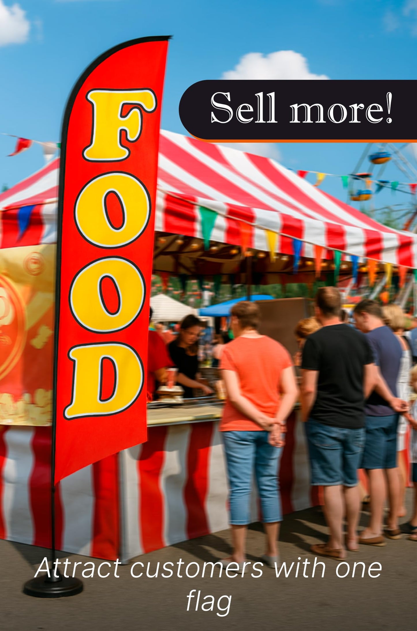 12x2.5 Feet Tall Feather Flags "Food" - Feather Flag Decorations for Business Advertising - Polyester Flag Banner for Storefronts - Special Tapestry