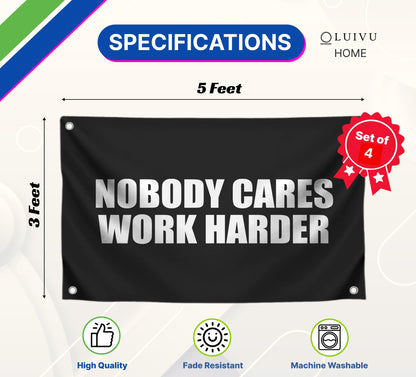 Set of 4 Motivation Gym 3x5 Polyester Flags with Four Brass Grommets - Inspire Your Workout with Single Sided Banner - Home Gym Decor for Room