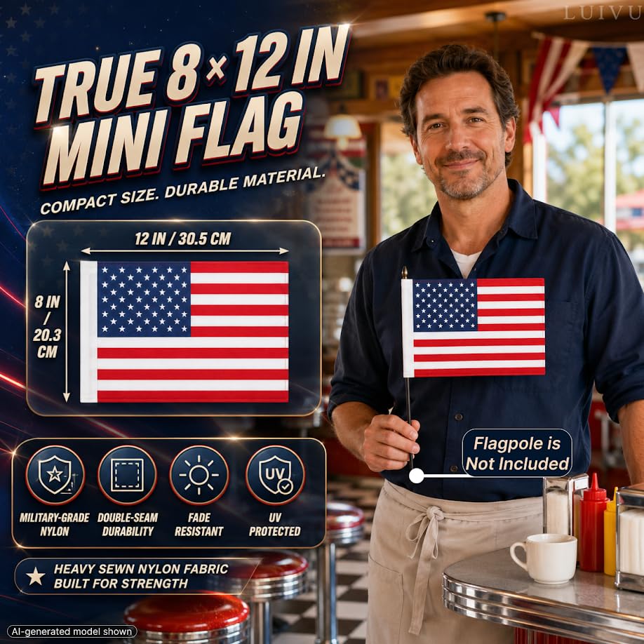 8x12 in American Boat Flag with Sleeve – Double-Sided 2-Ply Nylon