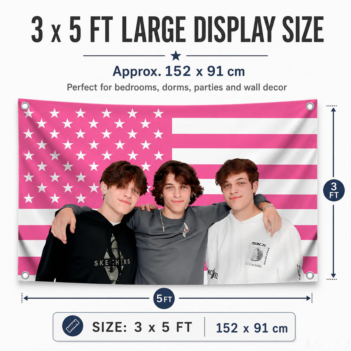 3x5 ft American Triplets Funny Flag – Pink Dorm & Bar Banner