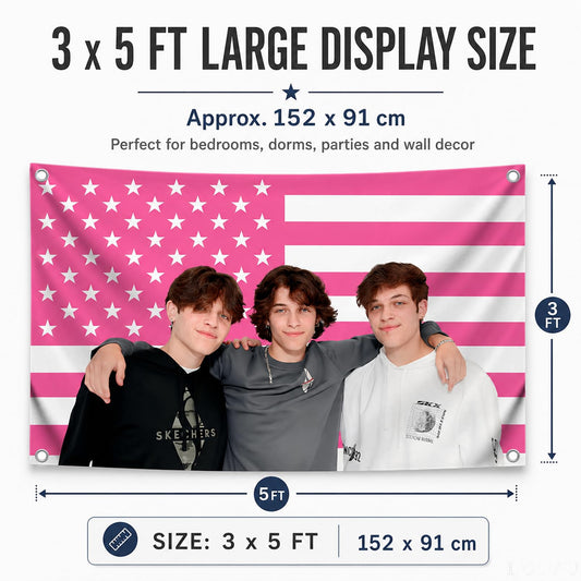 3x5 ft American Triplets Funny Flag – Pink Dorm & Bar Banner