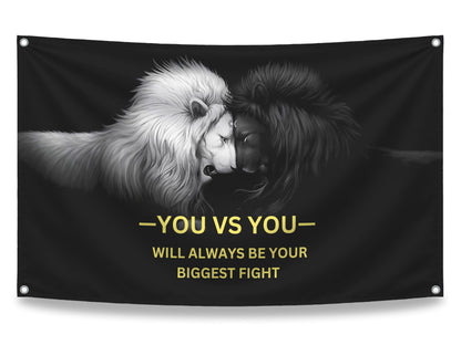 3x5 ft You vs You Lion Motivational Flag – Gym & Office Wall Banner