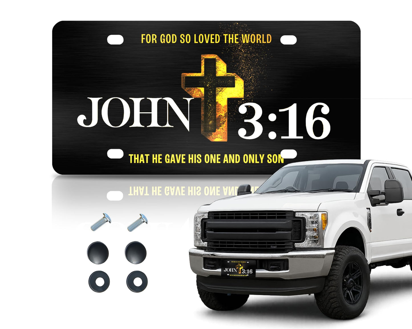 6x12.25 Inch Personalized John 3:16 Religious License Plate Frame with 4 Holes and Screws - Standart Cars USA Frame for Front