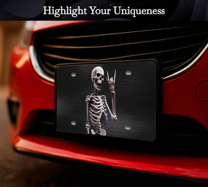 Personalized Human Skeleton Black License Plate Frame. Funny Halloween Skull Front License Plate Frames Designs with 4 Standard Slotted Mounting Holes