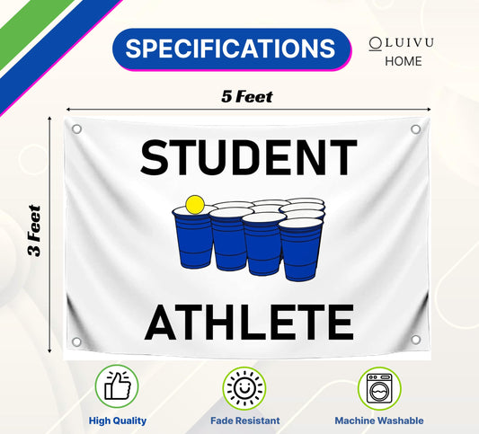 3x5 Feet Student Athlete College Polyester Flag - Dorm Room Banner Indoor and Outdoor with 4 Grommets - College Dorm Room Frat Wall Outdoor Hanging