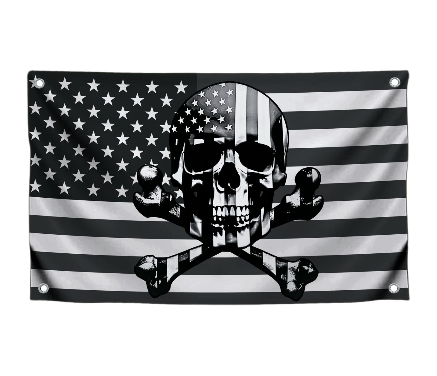 3x5 Ft American Skull Polyester Flags with 4 Brass Grommets - Pirate USA Flag or US Black Boat Single Sided Flags or Banners Man Cave Skull Bones Fun