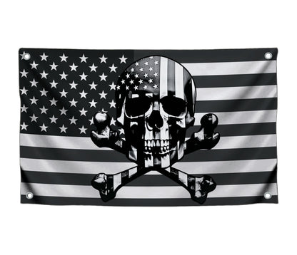 3x5 Ft American Skull Polyester Flags with 4 Brass Grommets - Pirate USA Flag or US Black Boat Single Sided Flags or Banners Man Cave Skull Bones Fun