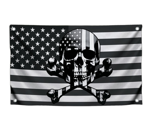 3x5 Ft American Skull Polyester Flags with 4 Brass Grommets - Pirate USA Flag or US Black Boat Single Sided Flags or Banners Man Cave Skull Bones Fun