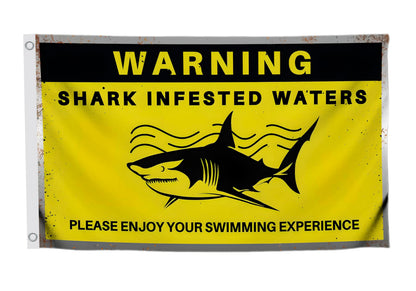 3x5 Ft Warning Shark Infested Waters Polyester Flags with 2 Grommets - Funny Banners Please Engoy Your Swimming Experience - Fun Single Sided Flag