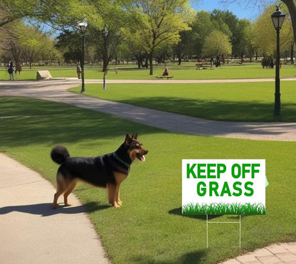 Set of 3 Please Keep Off Grass Signs with Metal Wire H-Stakes - 12x8 Inch Plastic Coroplast Security Please Stay Off My Grass - No Pet Pooping