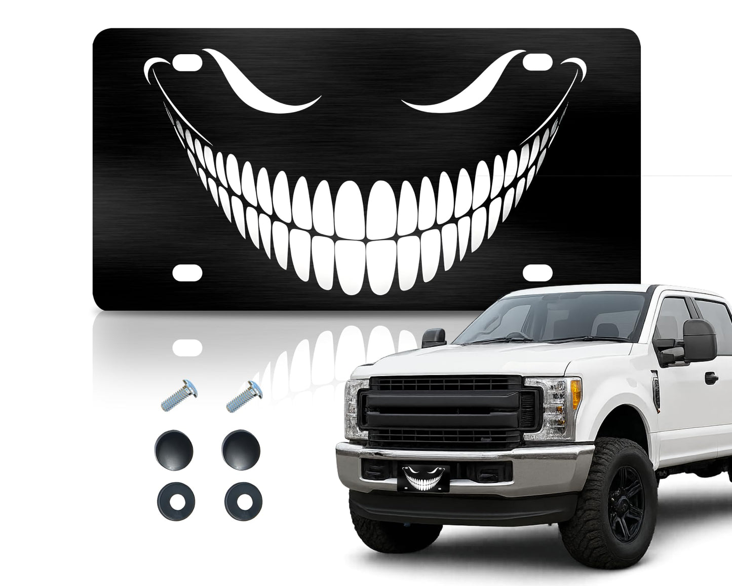 Personalized Front Black Cheshire Cat License Plate Frame - Car Frames Evil Cheshire Cat Smile with 4 Standard Slotted Mounting Holes