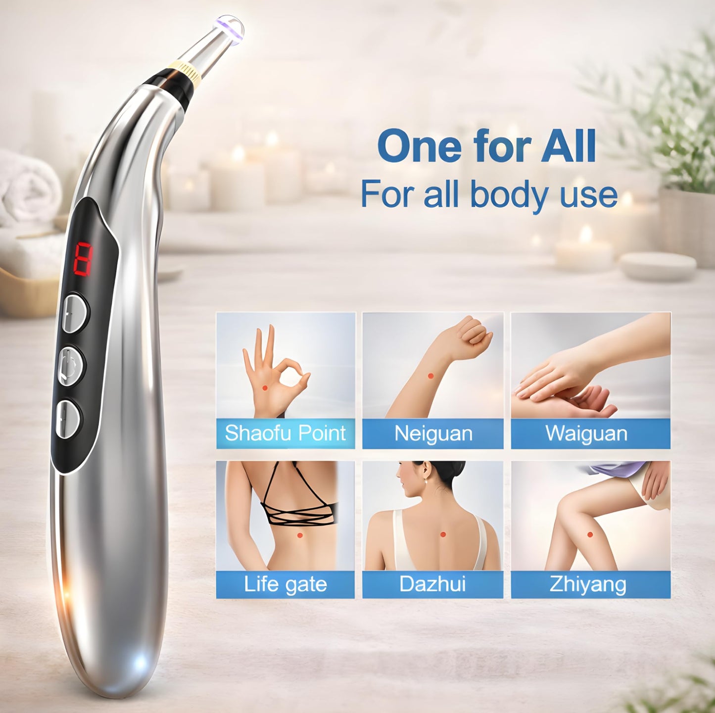 Acupuncture Pen Electronic.USB Rechargeable Pain Relief Electric - for Meridians Energy Pens Massager.Massage Tool with 3 Massage Heads, 2 Massage Gel