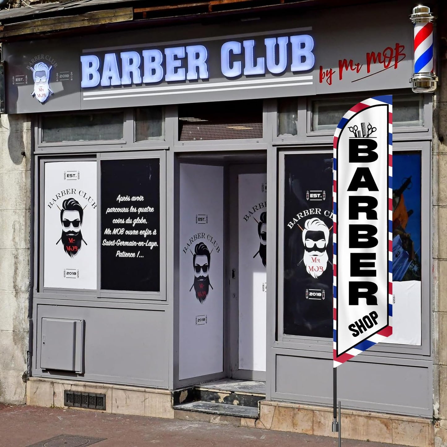 12x2.5 Feet Tall Feather Flags "Barber Shop" - Advertising Replacement Feather Banner - Single Sided Feathers Banners Barber Themed - Advertising Flag