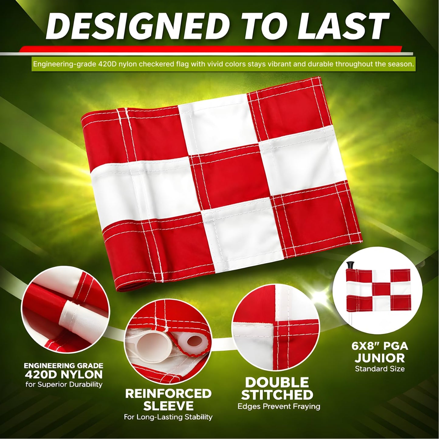 Set of 4 Double Sided 8x6 Inches Checkered Golf Polyester Flag - Mini Practice Putting Green Flags for Yard in 420D Nylon - Small Banner Checkered