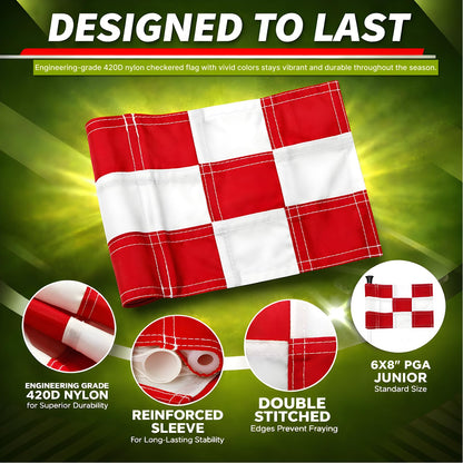 Set of 4 Double Sided 8x6 Inches Checkered Golf Polyester Flag - Mini Practice Putting Green Flags for Yard in 420D Nylon - Small Banner Checkered
