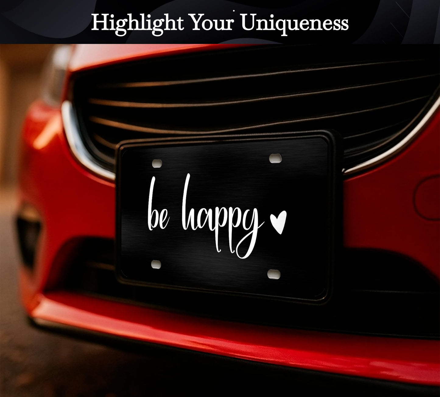 6x12.25 Inch Be Happy Decorative Car Front License Plate Frame with 4 Holes and Screws - Stainless Steel License Plate Frame for Men/Women