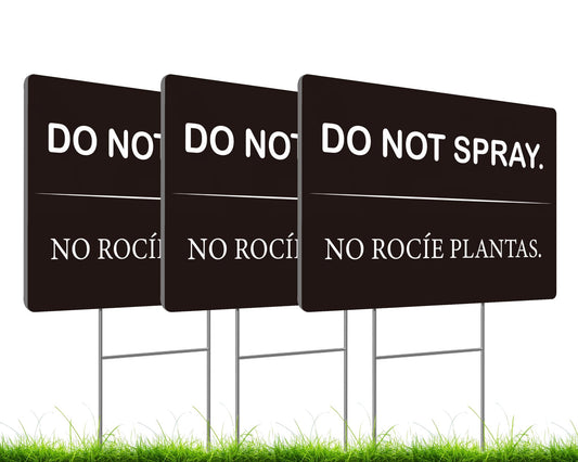 Set of 3 Do Not Spray Yard Black Sign with Metal Stake 12x8 Inches - No Podar Las Plantas Signs for Outdoor or Indoor
