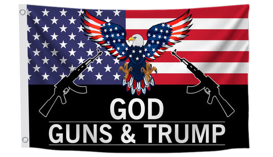 3x5 Feet God Guns And with Two Brass Grommet Polyester Single Sided Flag - US Americans American Eagle Flags. Republican Political Rebel Flags Outdoor